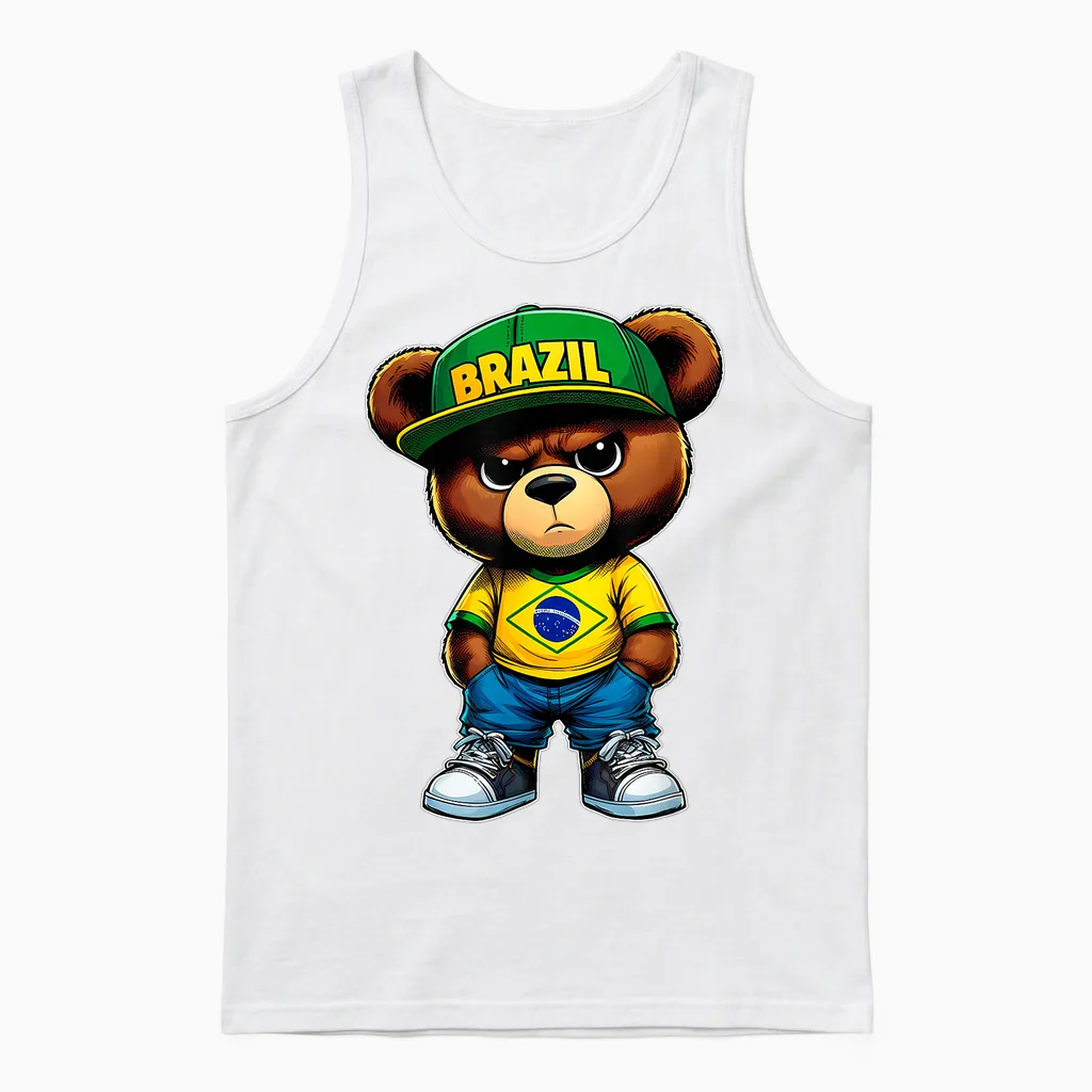 Brasil Brasilianischer Teddybär Mit Brasilien-Flagge Unisex Tank Top in White