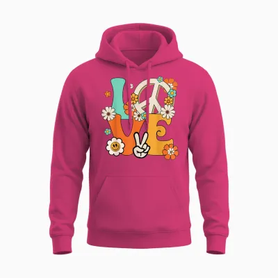 Peace Sign Love T Shirt 60s 70s Tie Dye Hippie Costume Unisex Hoodie - Heliconia