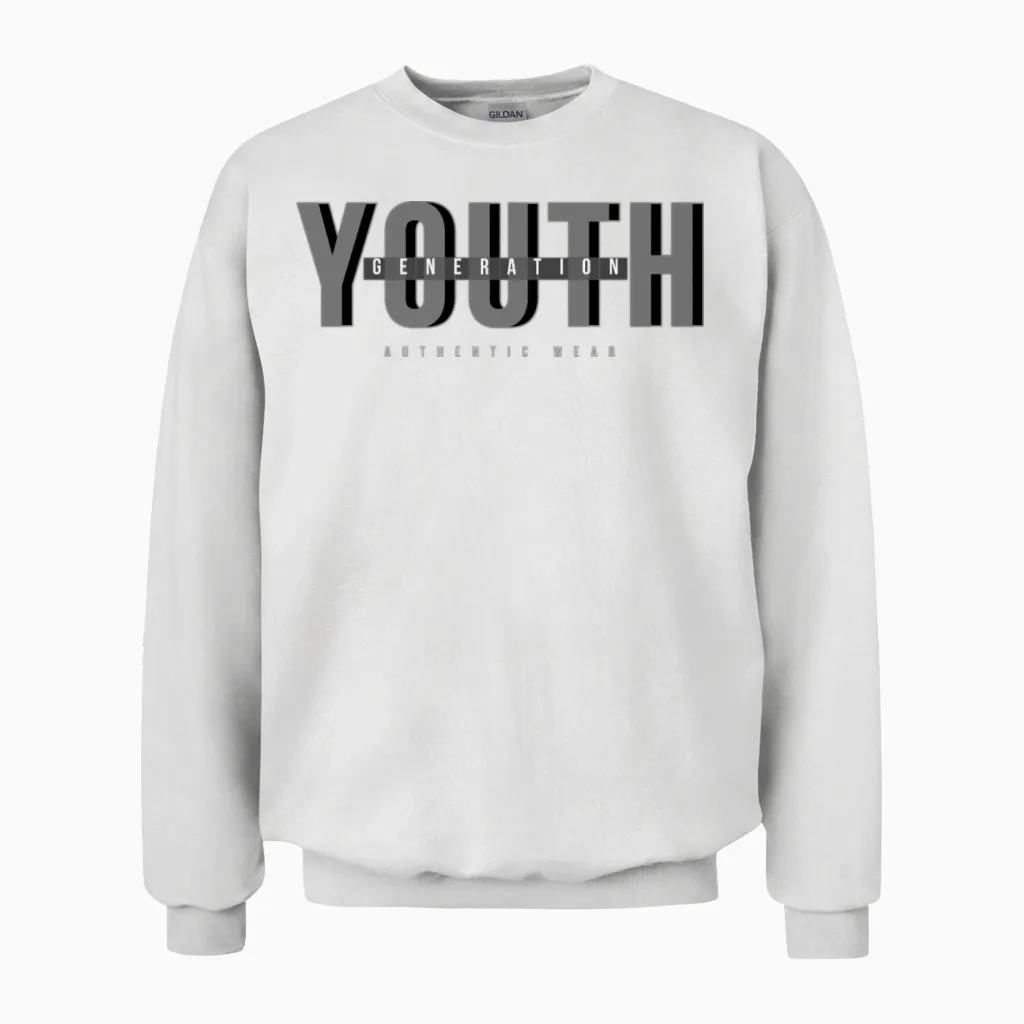 Youth Generation Bold Typography Bar Unisex Sweatshirt in White