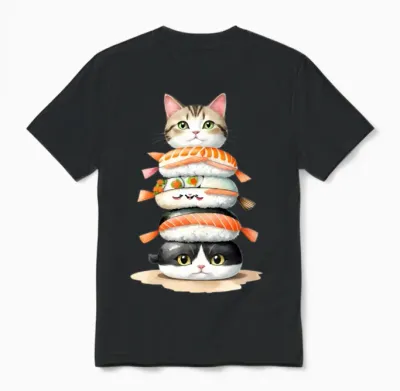 Kawaii Sushi Cats Unisex T-Shirt - Black
