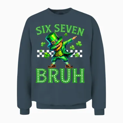 Boys St Patricks Day 67 Leprechaun Dab Six Seven Bruh Unisex Sweatshirt - Dark Heather