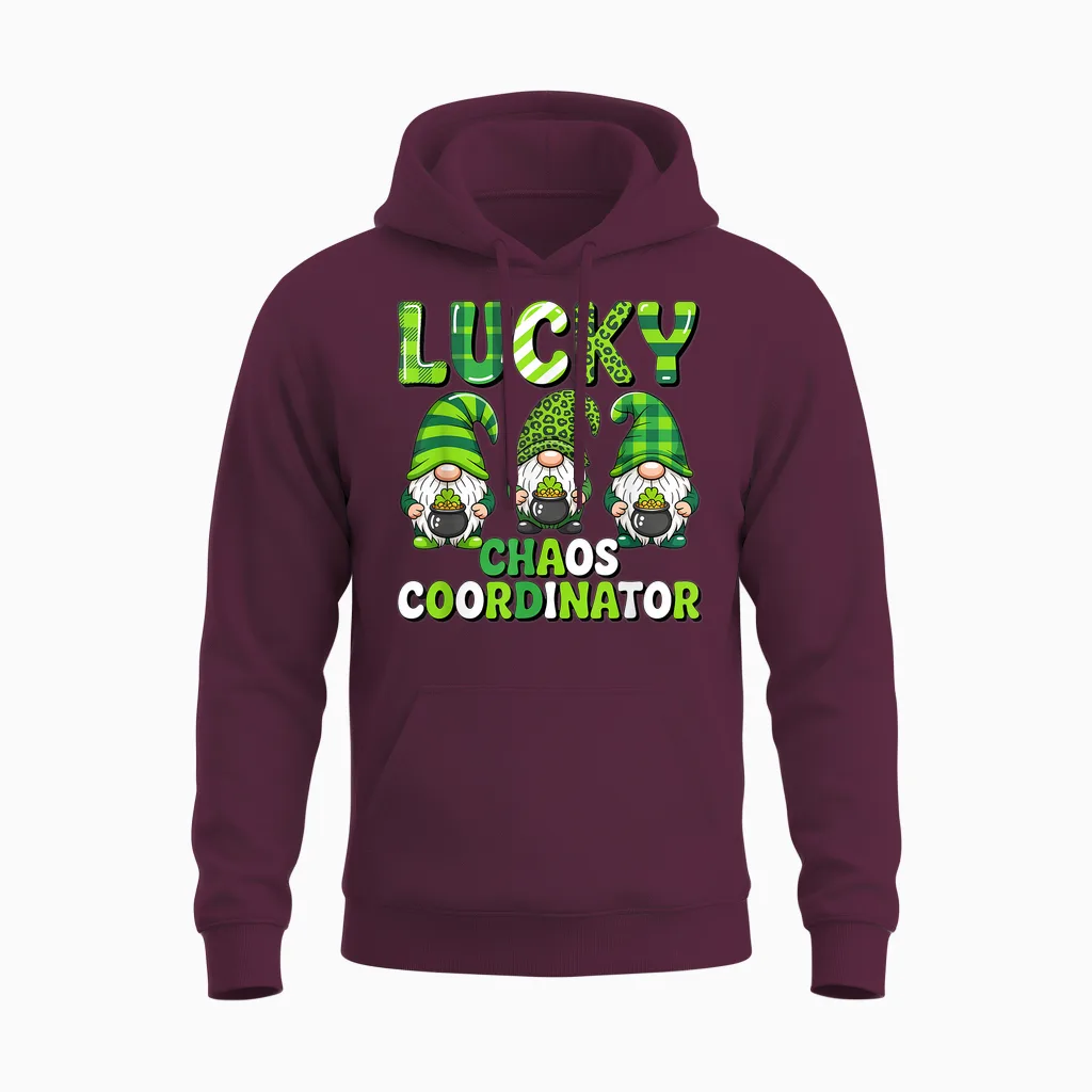 St Patrick's Day - Lucky Shamrock Leopard Gnomes Irish Women Unisex Hoodie in Maroon