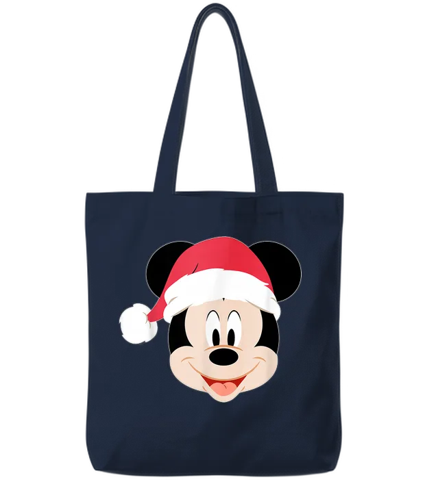 Disney Mickey Mouse in Santa Hat Happy Christmas Holiday Tote Bags - Navy