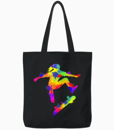 Skater Girl Skateboard Skateboarder Mädchen Tote Bags - Black