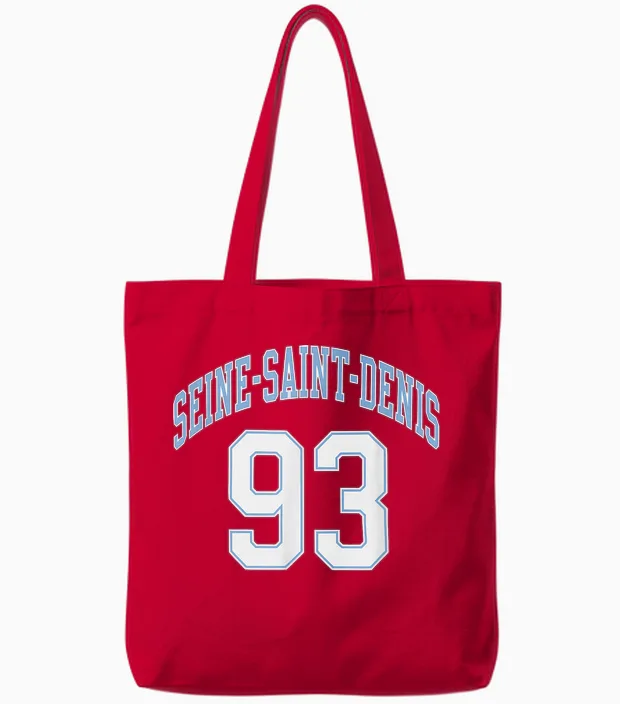 Seine-Saint-Denis 93 T-Shirt, Black, S Tote Bags in Red