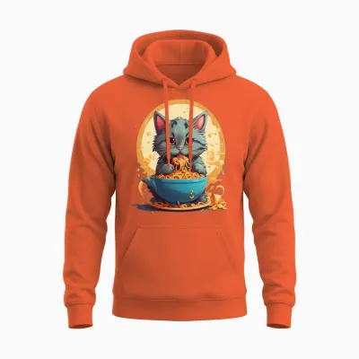 Hungry Cat Design Unisex Hoodie - Orange