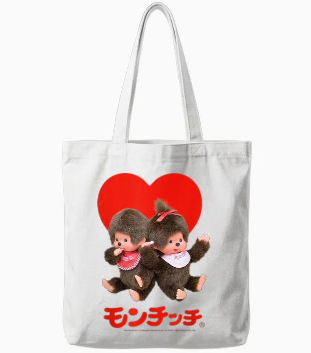 Monchhichi Valentine's Day Cute Little Fluffy Duo Tote Bags in White