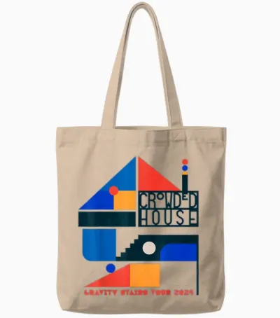 Crowded House – Gravity Stairs T-Shirt, Blue, S Tote Bags - Natural