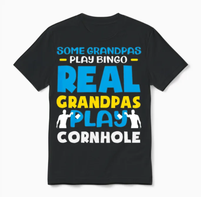 Real Grandpas Play Cornhole Bingo Fun Unisex T-Shirt in Black
