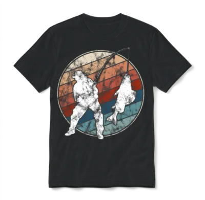 Fishing in Retro Style Unisex T-Shirt - Black