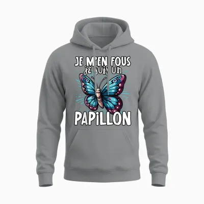 Je M'en Fous Je Suis Un Papillon - Cute Butterfly T-Shirt, Black, S Unisex Hoodie - Sport Grey