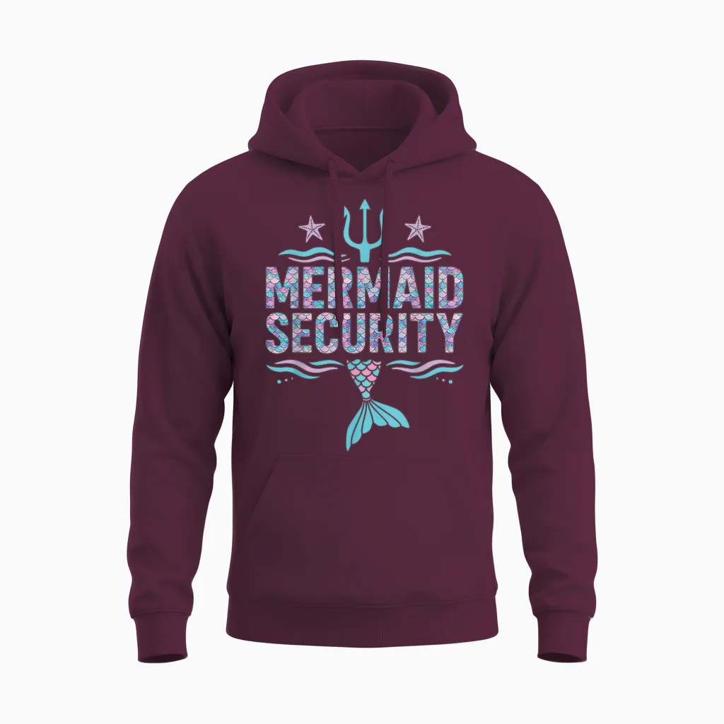Mermaid Security Funny Dad Family Squad Unisex Hoodie in Maroon