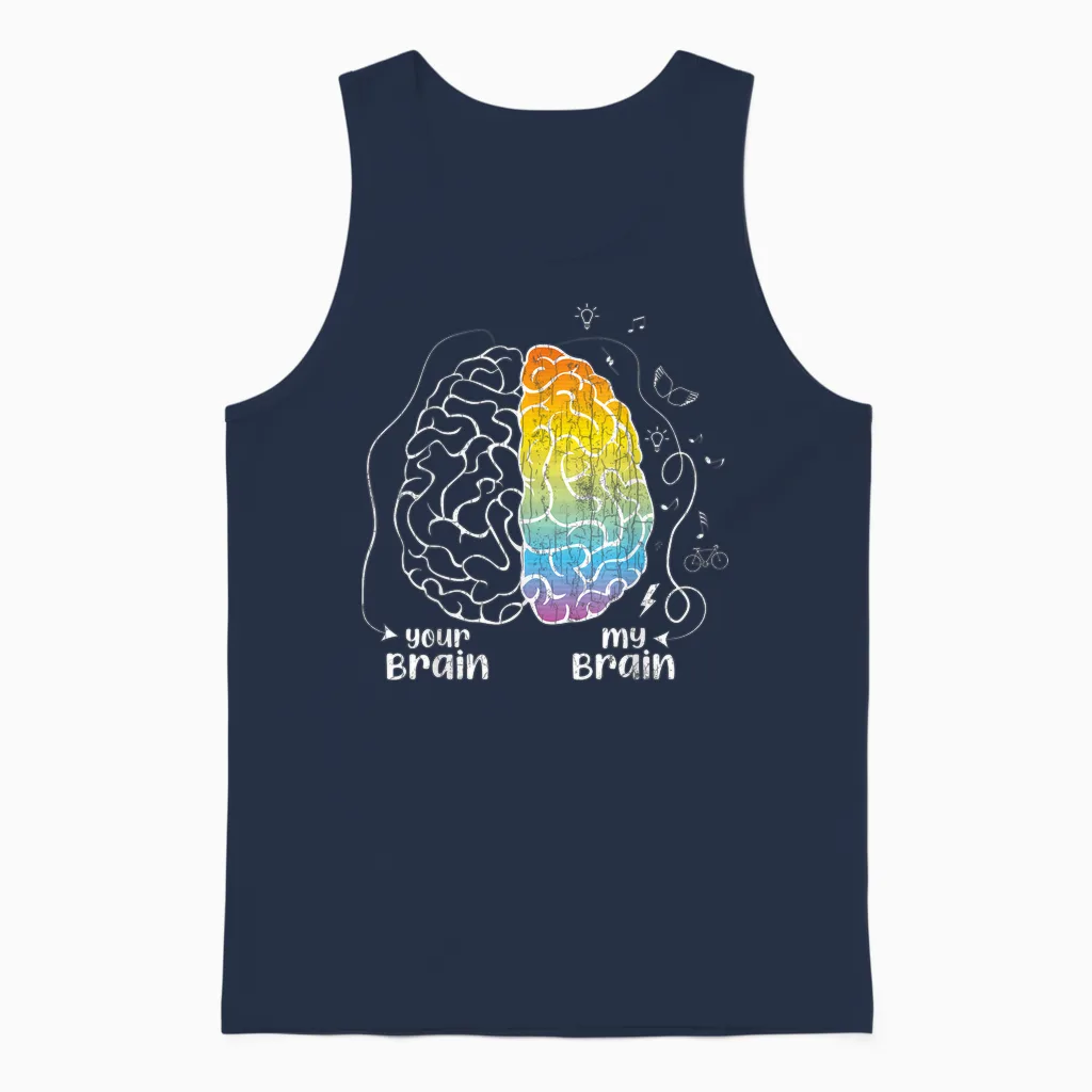 Your Brain My Brain Adhs Awareness Orange Ribbon Grafik Unisex Tank Top in Navy
