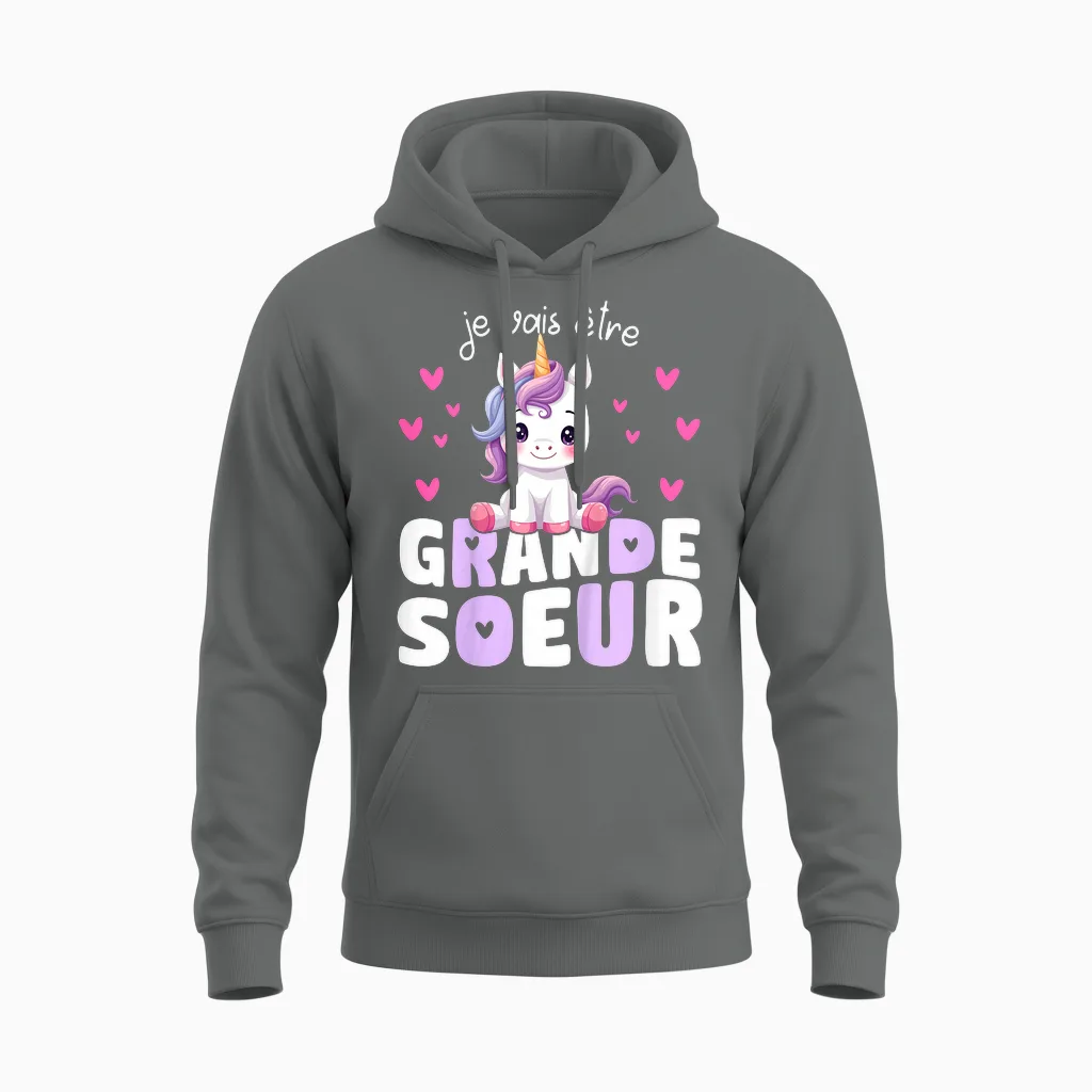 I Will Be Big Sister Unicorn Announcement Pregnancy Sister Unisex Hoodie in Graphite Heather