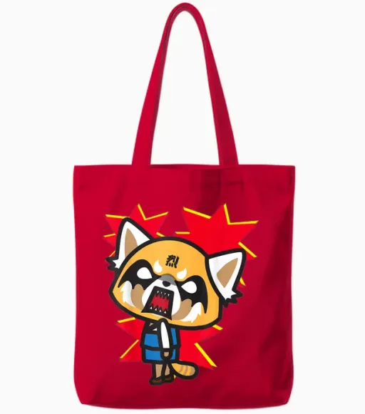Aggretsuko Rage Face Tote Bags in Red
