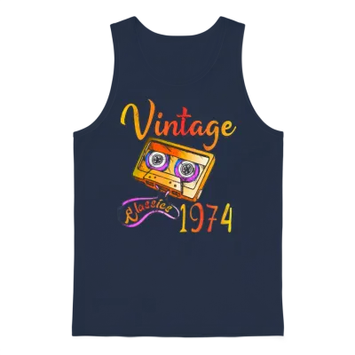 Vintage 1974 – Classic Cassette Tape Design Unisex Tank Top - Navy