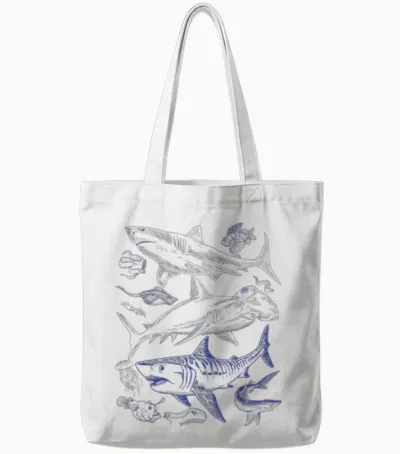 Shark Species Vintage Illustration - Hammerhead Shark Tiger Shark T-Shirt, White Tote Bags - White