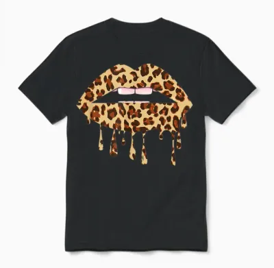 Leo Mouth Lips in Leo Look Leopard Pattern Gift T-Shirt, Black, S Unisex T-Shirt - Black