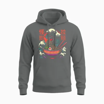 Kaiju Monster Kanagawa Japan Is Ramen Noodles Dragon Anime T-Shirt, Black Unisex Hoodie - Graphite Heather