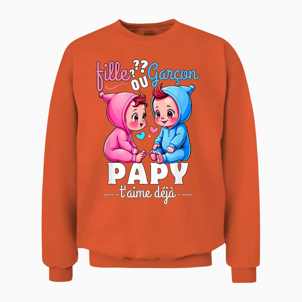 Man Gift Gender Reveal Grandpa Party Sex Reveal Baby T-Shirt, Black, S Unisex Sweatshirt in Orange