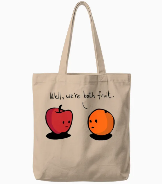 Comparing Apples to Oranges Tote Bags in Natural