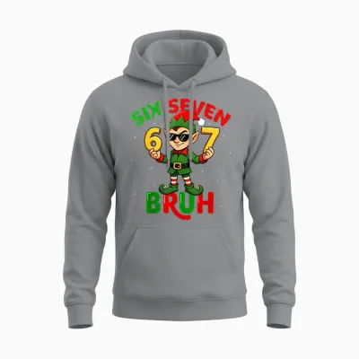 Bruh 67 Six Seven 6 7 Meme Elf Christmas Funny Boy Girl Unisex Hoodie - Sport Grey