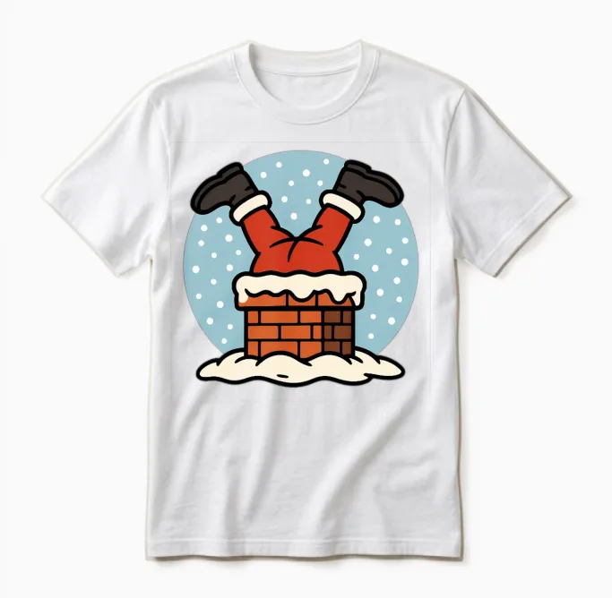 Santa Feet Snow Chimney Humor Unisex T-Shirt in White