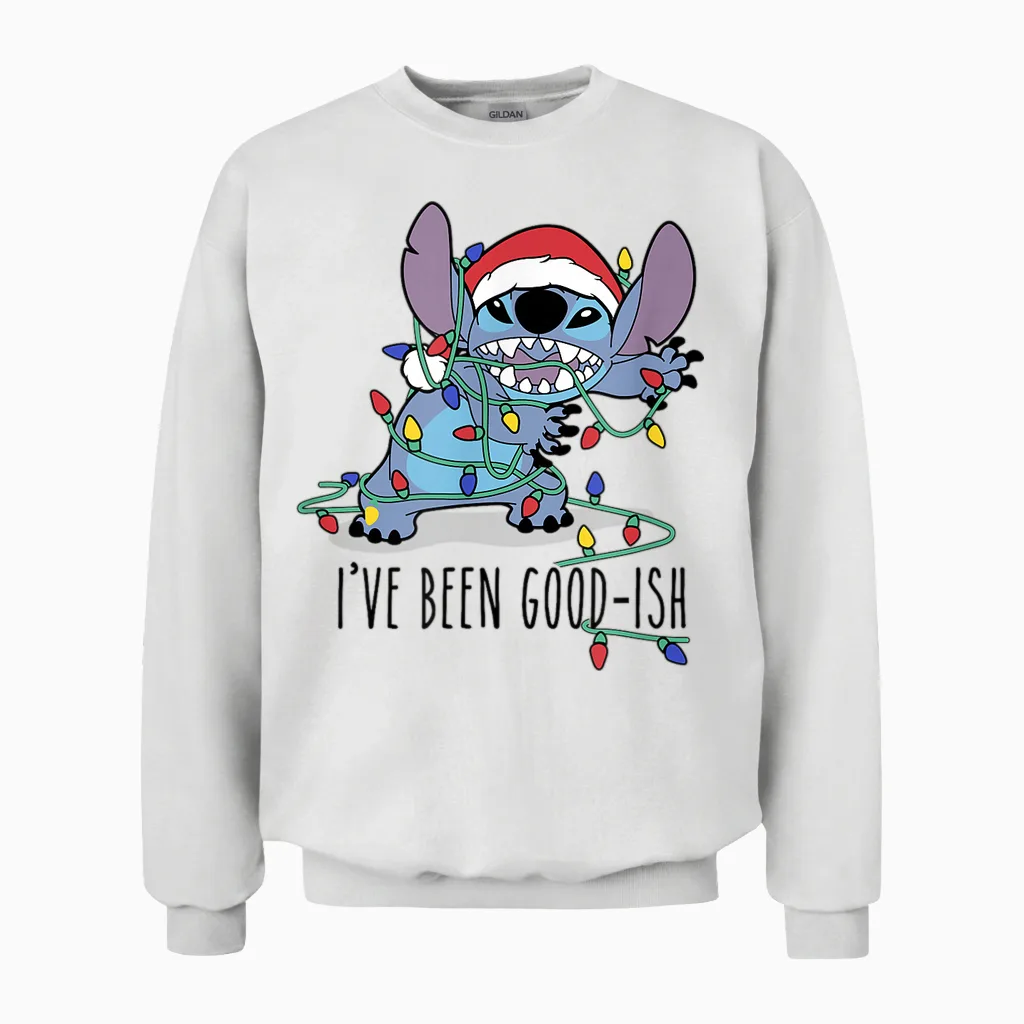 Disney Lilo & Stitch Christmas Stitch I've Been Good-Ish Unisex Sweatshirt in White