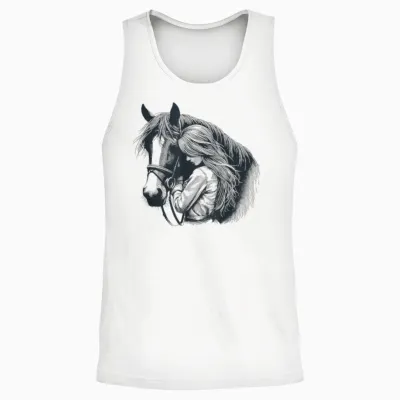 Girl with Horse Cute Motif for Stable and Riding Horses Unisex Tank Top - White
