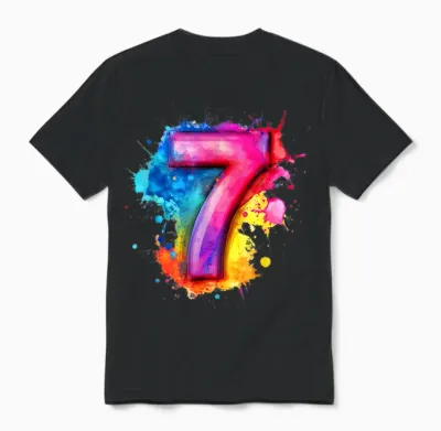 Farbenfroher 7. Geburtstag Für Mädchen, 7. Geburtstag Unisex T-Shirt - Black