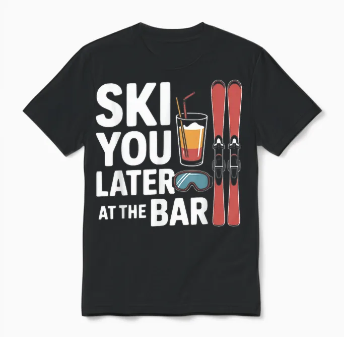Après Ski Party Ski You Later at the Bar Skier Outfit Unisex T-Shirt in Black