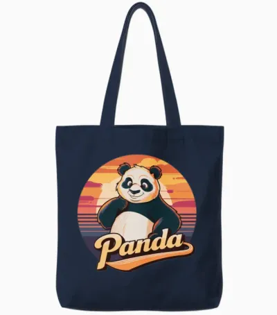 Funny Panda Retro Vintage Tote Bags - Navy