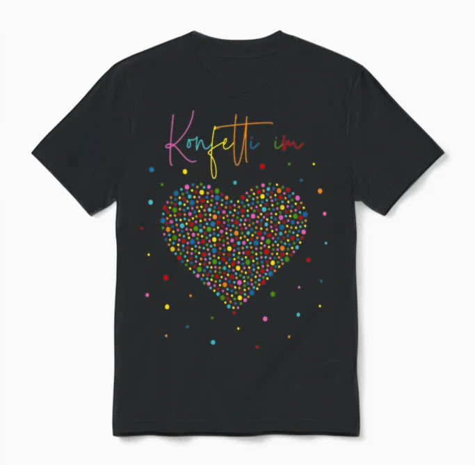 Confetti Heart Fancy Dress Costume Carnival Confetti in Heart T-Shirt, Black Unisex T-Shirt in Black