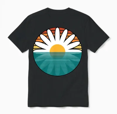 Daisy Sunset Retro Art Unisex T-Shirt - Black