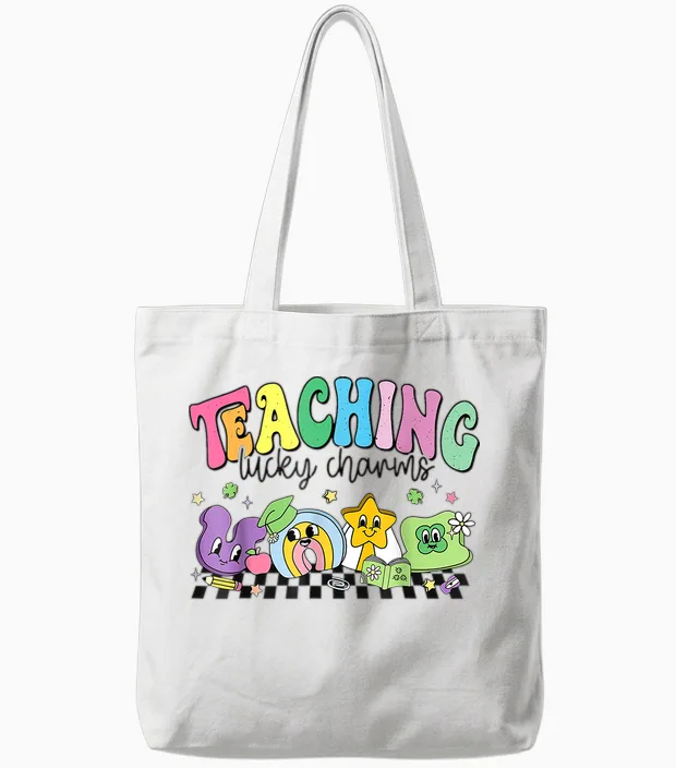 St Patricks Day Teacher Shirt Teaching Lucky Charm Tote Bags in White