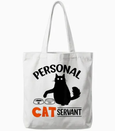 Funny Black Cat Personal Cat Servant Tote Bags - White