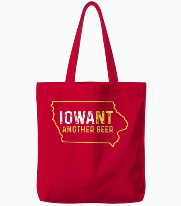 Funny Iowa Beer Distressed Iowa State Map Tote Bags in Red