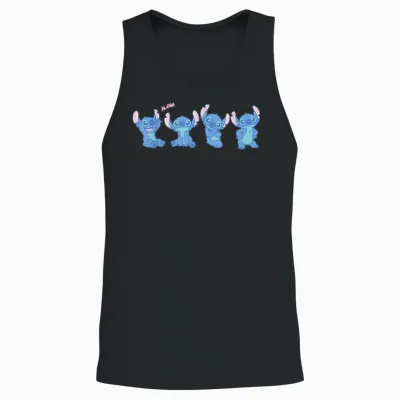 Disney Stitch Fluffy Aloha Vibes Cute Multi-Pose Unisex Tank Top - Black