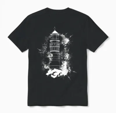 Lighthouse T-Shirt Sea Light Seagulls Coast Harbour Maritime Lighthouse, Black, S Unisex T-Shirt - Black