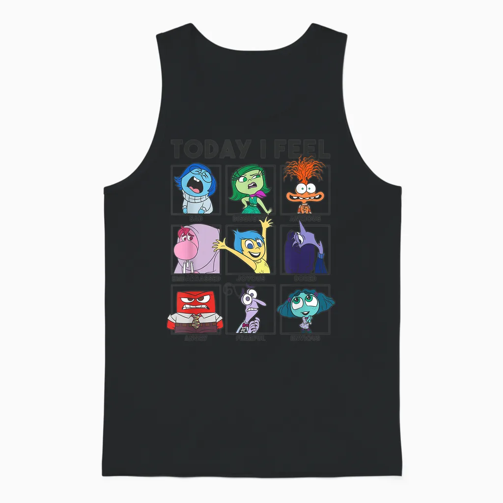 Disney Pixar Inside Out 2 Today I Feel... Vintage Panels Unisex Tank Top in Black