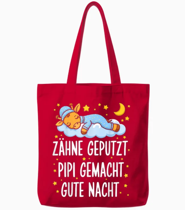 Schlafshirt Pyjama Nachthemd Zähne Geputzt Giraffe Kinder Tote Bags in Red