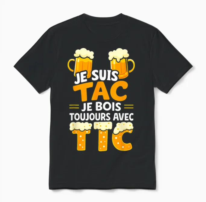 Je Suis Tac Je Bois Toujours Avec Tic - Assorted Humour Beer Unisex T-Shirt in Black