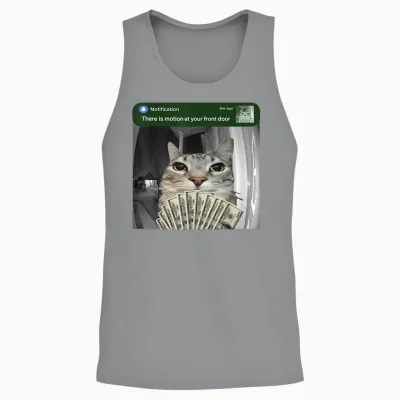 There Is Motion at Your Front Door Funny Cat Motion Meme Unisex Tank Top - Sport Grey