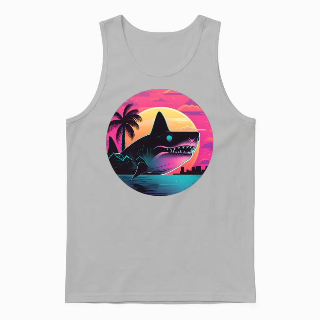 Retro Shark Lovers Design Unisex Tank Top in Ash
