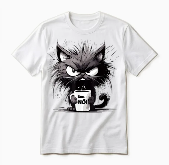 ähm Nö, Lustige Schwarze Katze Mit Tasse Kaffee Unisex T-Shirt in White