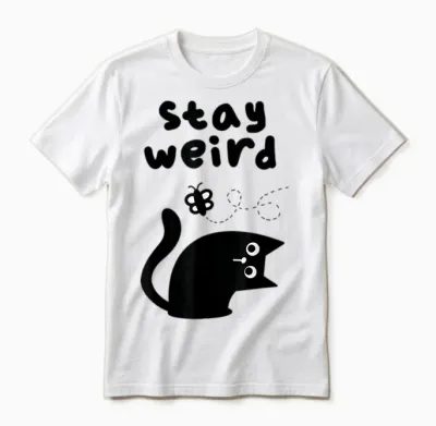 Bleib Komische Katze Unisex T-Shirt - White