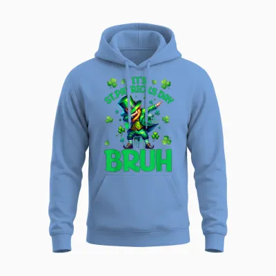 Bruh St Patricks Day Boys Kids Saint Patricks Day Leprechaun Unisex Hoodie - Carolina Blue