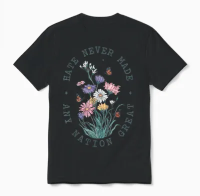 Floral Butterflies Democrat President Liberal Unisex T-Shirt - Black