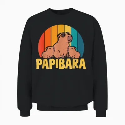 Papibara Capibara Papa Vater Cool Lustig Vatertag Spruch Unisex Sweatshirt - Black