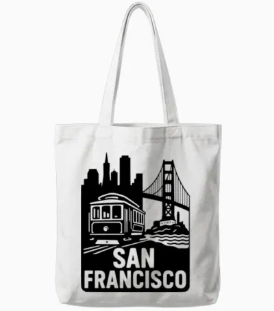 San Francisco California Gate City Cable Car Tote Bags - White